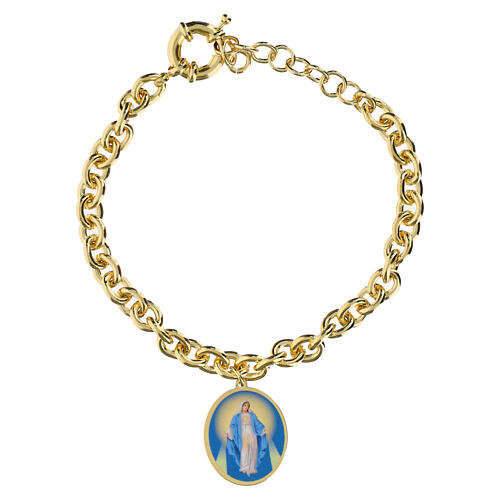 Bracciale maglie grosse ottone dorato Madonna Miracolosa Amen 1
