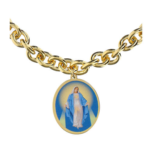 Large brass gold-plated chain bracelet Miraculous Mary, Amen 3