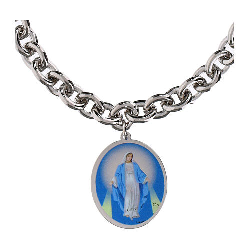 Pulsera Virgen Milagrosa Amen grandes eslabones latón rodiado 3