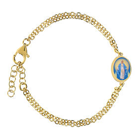 Pulsera cadena doble de latón dorado Virgen Milagrosa Amen
