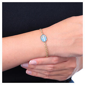 Pulsera cadena doble de latón dorado Virgen Milagrosa Amen