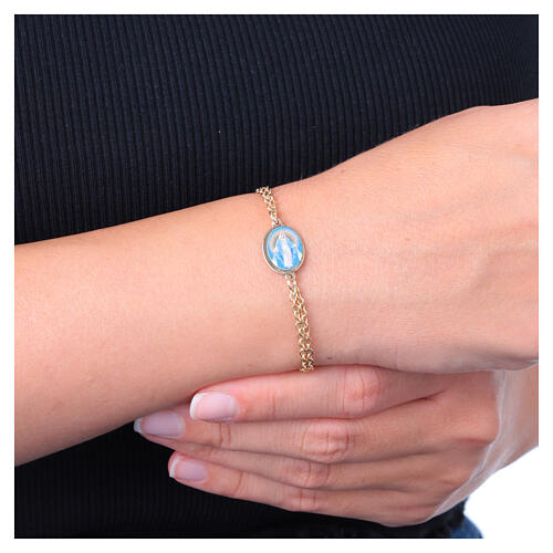 Pulsera cadena doble de latón dorado Virgen Milagrosa Amen 2