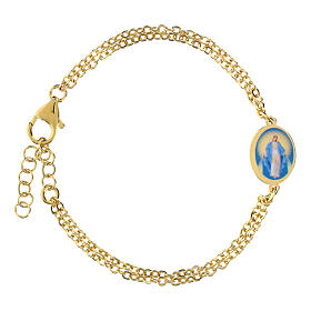 Bracciale doppia catena in ottone dorato Madonna Miracolosa Amen