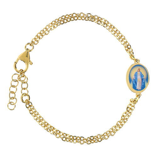 Bracciale doppia catena in ottone dorato Madonna Miracolosa Amen 1