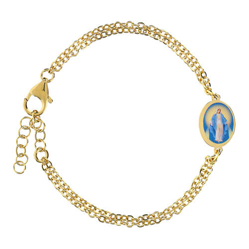 Bracciale doppia catena in ottone dorato Madonna Miracolosa Amen 1