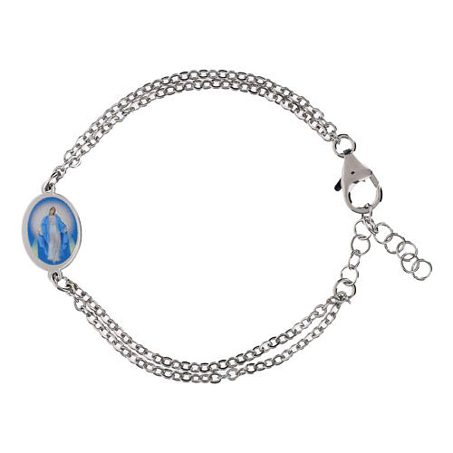 Double chain bracelet with Our Lady of Graces medal by Amen in rhodium-plated brass 1