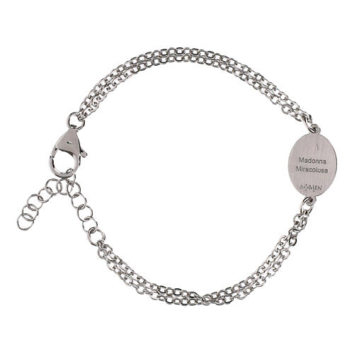 Pulsera doble cadena Virgen Milagrosa Amen de latón rodiado 4
