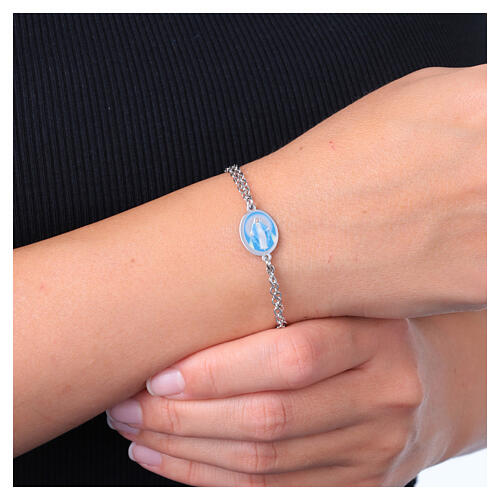 Bracciale doppia catena Madonna Miracolosa Amen in ottone rodiato 2