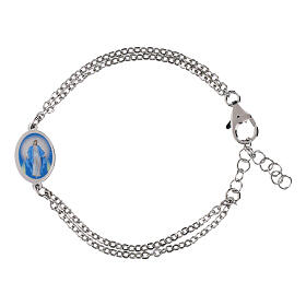 Double chain bracelet Miraculous Mary Amen in rhodium-plated brass