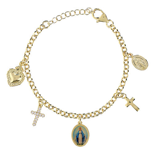 Gold plated brass Amen bracelet with white zirconia, Our Lady of Medjugorie 1