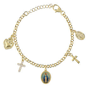 Pulsera de latón dorado Amen con zircones blancos Virgen de Medjugorje