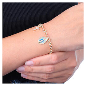 Pulsera de latón dorado Amen con zircones blancos Virgen de Medjugorje