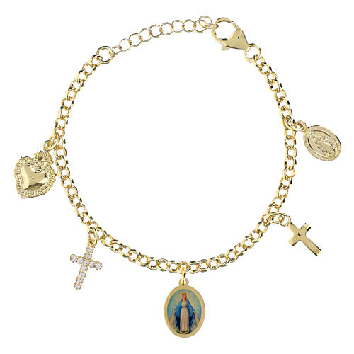Pulsera de latón dorado Amen con zircones blancos Virgen de Medjugorje 1
