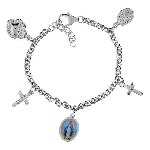 Pulsera de latón rodiado con zircones blancos Vrigen de Medjugorie Amen 1