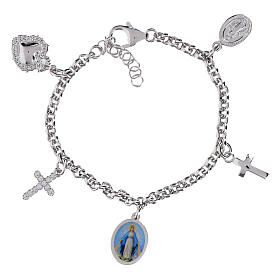 Bracelet en laiton rhodié avec zircons blancs Notre-Dame de Medjugorie Amen