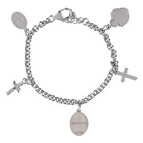 Bracelet en laiton rhodié avec zircons blancs Notre-Dame de Medjugorie Amen