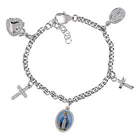 Pulseira de latão rodinado com zircões brancos Nossa Senhora de Medjugorie Amen