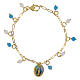 Pulsera de latón Amen dorado con angelita celeste y jade blanco de la Virgen de Medjugorje s1