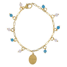 Bracelet en laiton Amen doré avec angélite bleu ciel et jade blanche Notre-Dame de Medjugorje
