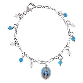 Pulsera Amen con angelita celeste y jade blanco de latón rodiado Virgen de Medjugorje