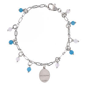 Pulsera Amen con angelita celeste y jade blanco de latón rodiado Virgen de Medjugorje