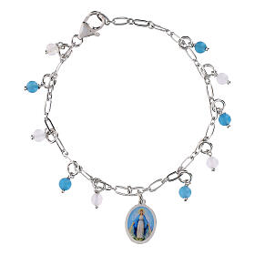 Pulseira Amen com angelita azul-celeste e jade branca em latão rodinado Nossa Senhora de Medjugorje