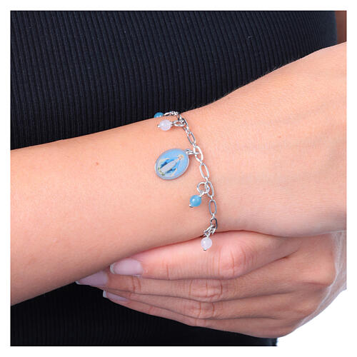 Amen Bracelet with Celestial Angelite and White Jade in Rhodium-Plated Brass Our Lady of Medjugorje 2