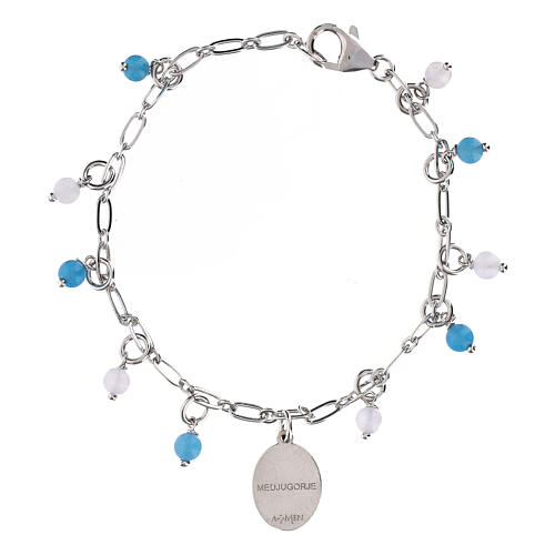 Amen Bracelet with Celestial Angelite and White Jade in Rhodium-Plated Brass Our Lady of Medjugorje 3