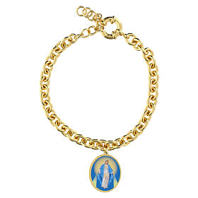 Pulsera eslabones grandes latón dorado Virgen de Medjugorje Amen
