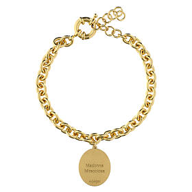 Pulsera eslabones grandes latón dorado Virgen de Medjugorje Amen