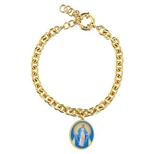 Pulsera eslabones grandes latón dorado Virgen de Medjugorje Amen 1