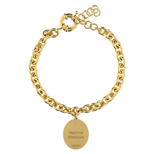Pulsera eslabones grandes latón dorado Virgen de Medjugorje Amen 2