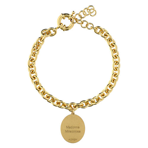 Pulsera eslabones grandes latón dorado Virgen de Medjugorje Amen 3