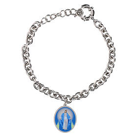 Bracelet Madonna of Medjugorje Amen large brass plated with rhodium