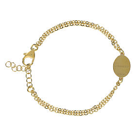Amen bracelet with double chain in golden brass, Our Lady of Medjugorje