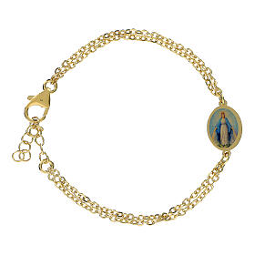 Pulsera Amen doble cadena de latón dorado Virgen de Medjugorje