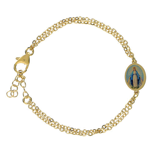 Pulsera Amen doble cadena de latón dorado Virgen de Medjugorje 1