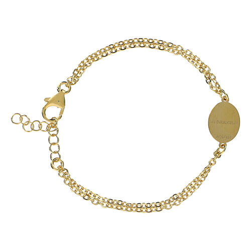 Pulsera Amen doble cadena de latón dorado Virgen de Medjugorje 3