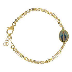 Bracelet Amen double chaîne en laiton doré Notre-Dame de Medjugorje
