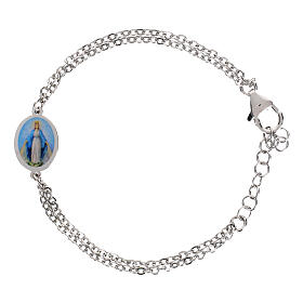 Pulsera doble cadena Amen Virgen de Medjugorje de latón rodiado