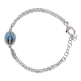 Pulsera doble cadena Amen Virgen de Medjugorje de latón rodiado