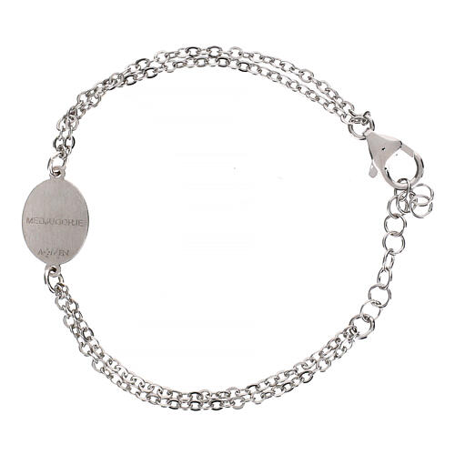 Pulsera doble cadena Amen Virgen de Medjugorje de latón rodiado 2