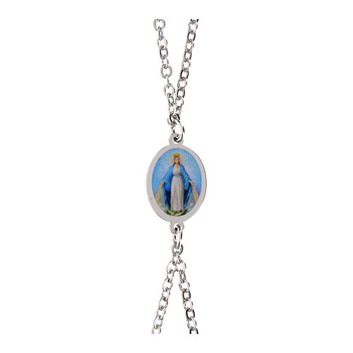 Pulsera doble cadena Amen Virgen de Medjugorje de latón rodiado 3
