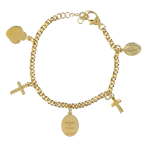 Pulseira com berloques em latão dourado Amen com zircões brancos Nossa Senhora de Pompéia 3