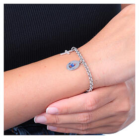 Rhodium-plated brass bracelet with charms and white rhinestones by Amen, Virgin of the Rosary of Pompeii