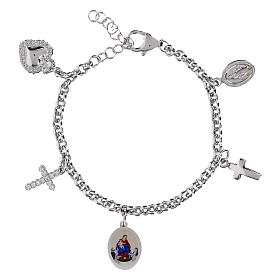 Pulsera con colgantes y zircones blancos de latón rodiado Amen Virgen de Pompeya