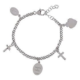 Pulsera con colgantes y zircones blancos de latón rodiado Amen Virgen de Pompeya