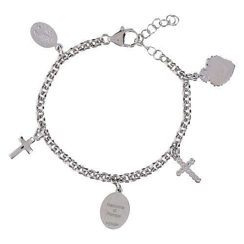 Pulsera con colgantes y zircones blancos de latón rodiado Amen Virgen de Pompeya 2