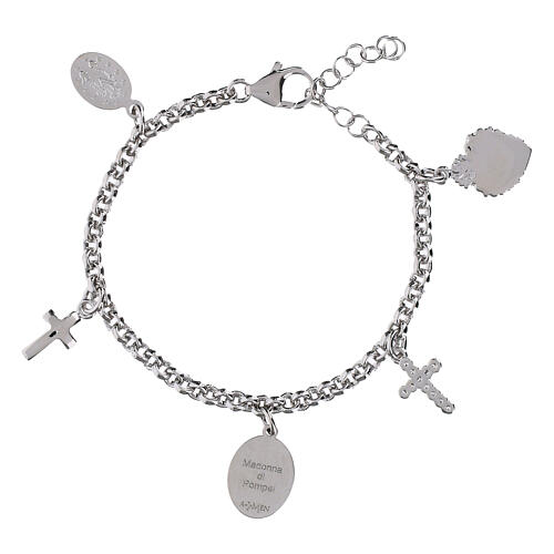 Pulsera con colgantes y zircones blancos de latón rodiado Amen Virgen de Pompeya 3