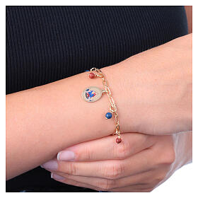 Bracciale Madonna di Pompei Amen in ottone dorato con grani in diaspro rosso e lapis